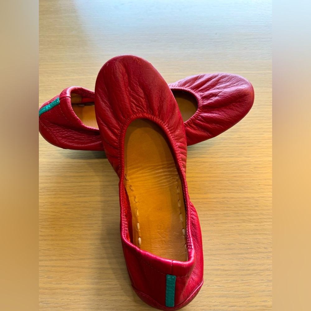 Tieks Red Leather Flats Flexible- size 8, very good condition
